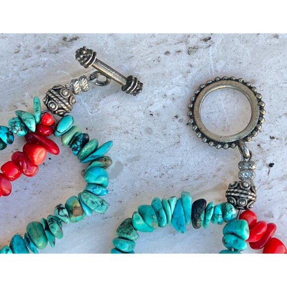 Turquoise & Vintage Coral Beaded Necklace Trigg Leather Horse Equestrian pendant - Picture 7 of 12